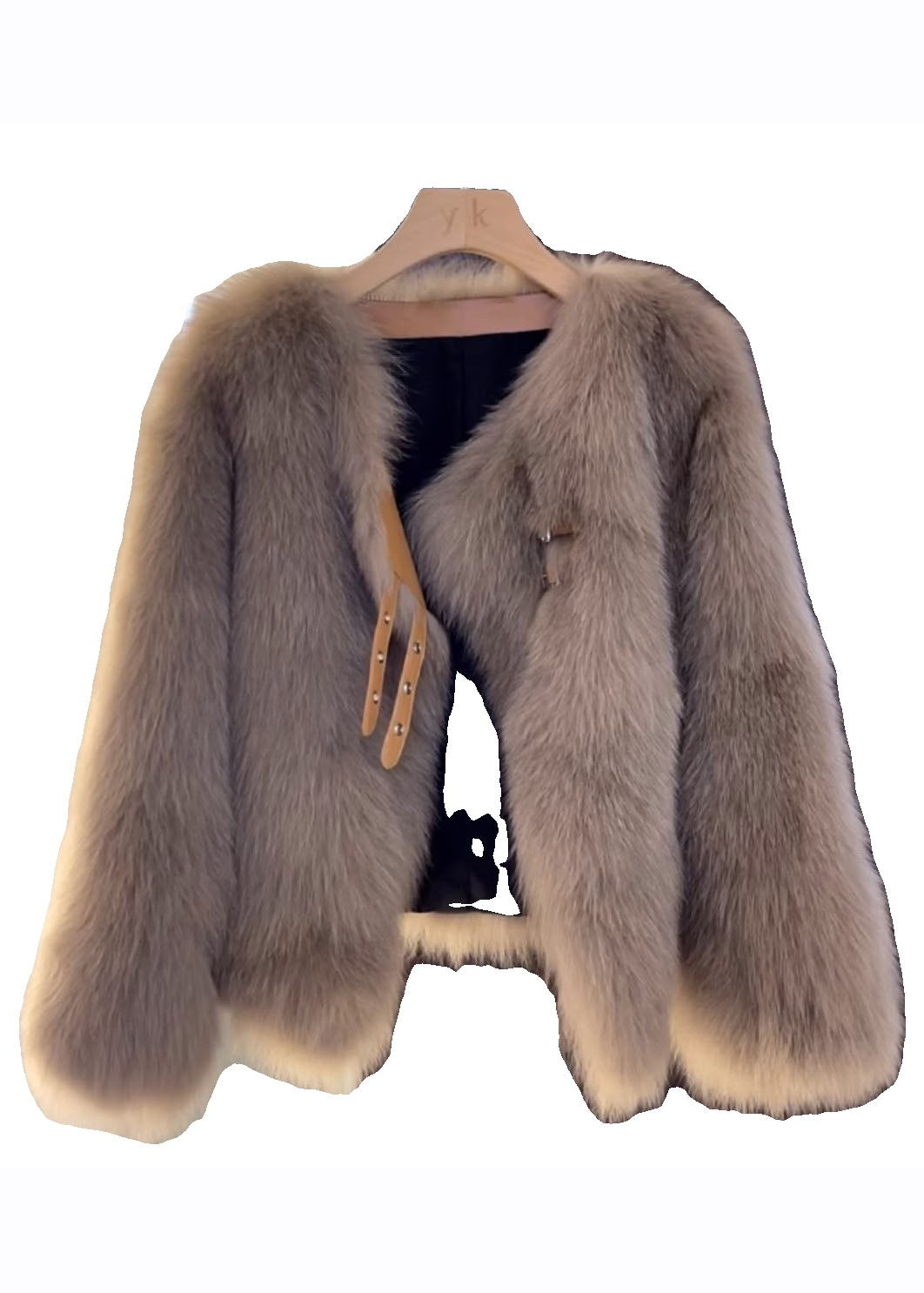 Vogue Brown V Neck Leather and Fur Coats Fall
