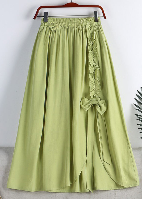 Vogue Green Asymmetrical Elastic Waist Ruffled Bow a Line Skirt Summer