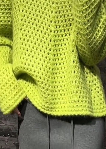 Vogue Green O-neck Hollow Out Cotton Knit Sweater Spring