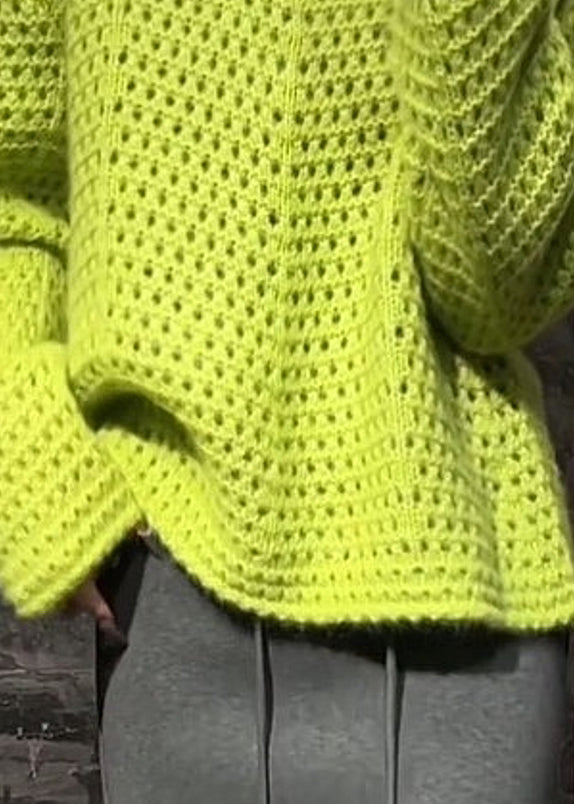 Vogue Green O-neck Hollow Out Cotton Knit Sweater Spring