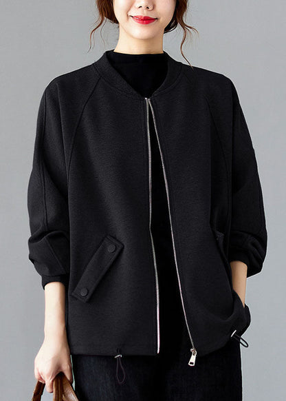 Vogue Grey O-neck Patchwork Drawstring Coat Long Sleeve