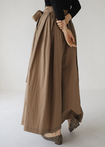 Vogue Khaki Pockets Tie Waist Corduroy Wide Leg Pants Spring