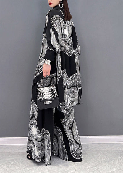 Vogue Peter Pan Collar Print Shirts and Wide Leg Pants Two Piece Set Long Sleeve