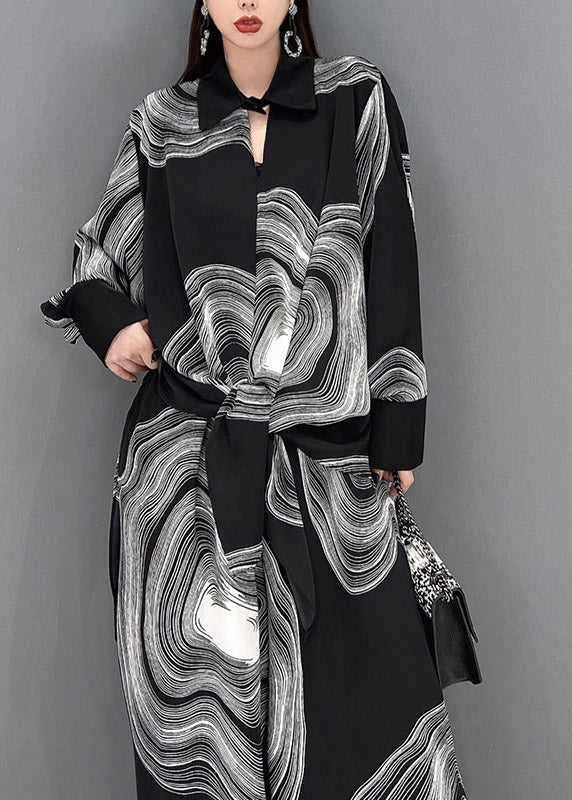 Vogue Peter Pan Collar Print Shirts and Wide Leg Pants Two Piece Set Long Sleeve