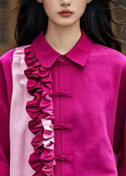 Vogue Rose Asymmetrical Ruffled Patchwork Top Fall