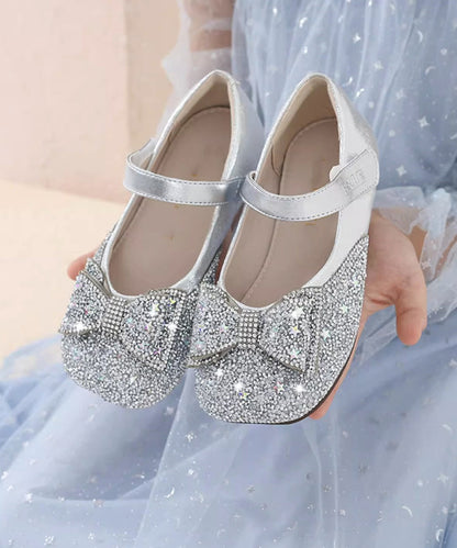 Vogue Silvery Bow Silvery Splicing Buckle Strap Flat Feet Shoes