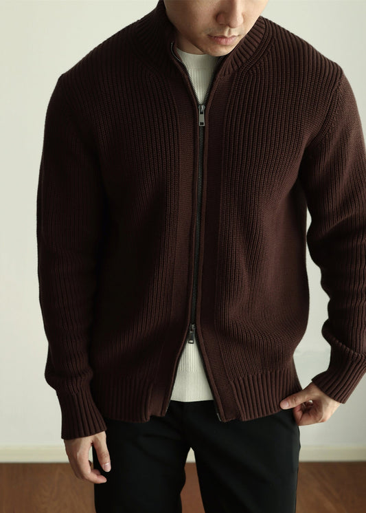 Warm Coffee Stand Collar Zip Up Cotton Knit Coats Winter