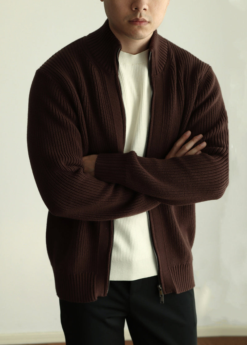 Warm Coffee Stand Collar Zip Up Cotton Knit Coats Winter