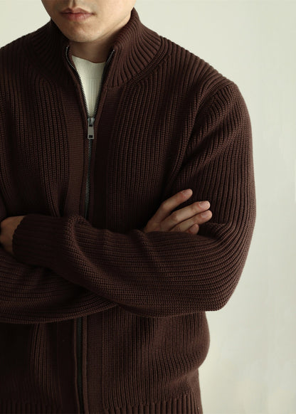 Warm Coffee Stand Collar Zip Up Cotton Knit Coats Winter