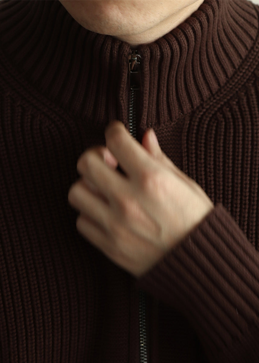 Warm Coffee Stand Collar Zip Up Cotton Knit Coats Winter