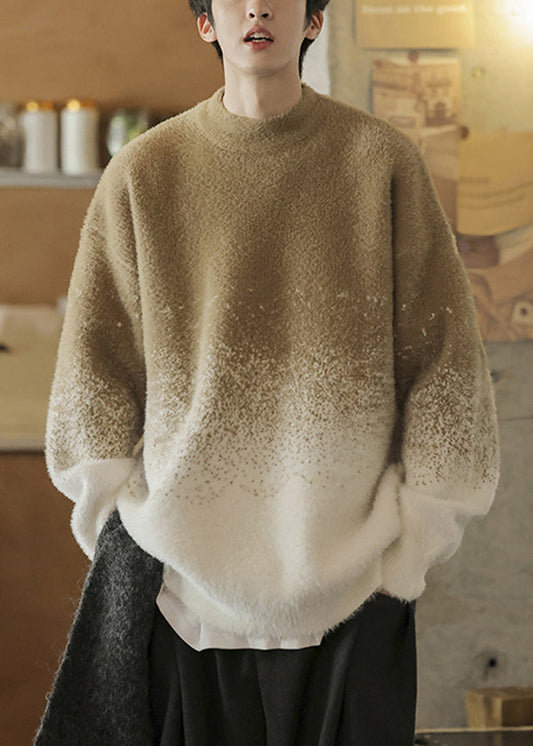 Warm Khaki Gradient Color Original Design Thick Knit Sweaters