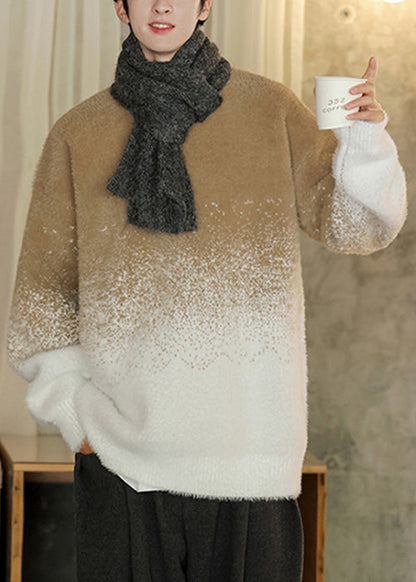 Warm Khaki Gradient Color Original Design Thick Knit Sweaters