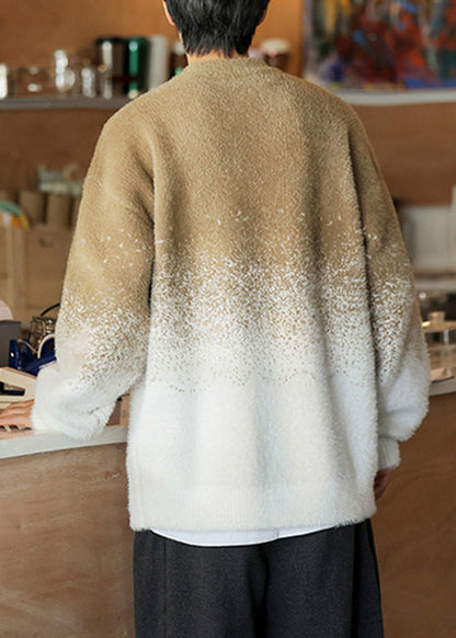 Warm Khaki Gradient Color Original Design Thick Knit Sweaters
