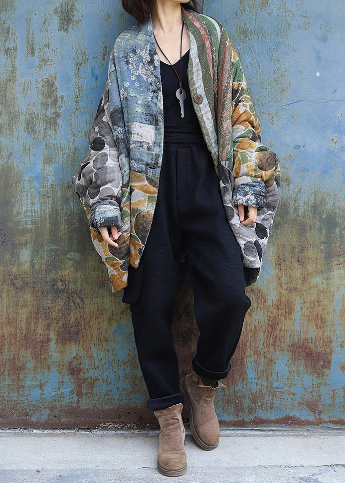 Warm Loose Fitting Jackets & Coats Patchwork Outwear Prints V Neck Winter Outwear