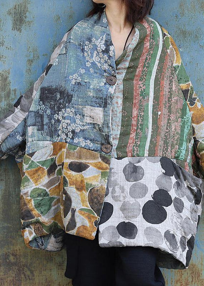 Warm Loose Fitting Jackets & Coats Patchwork Outwear Prints V Neck Winter Outwear