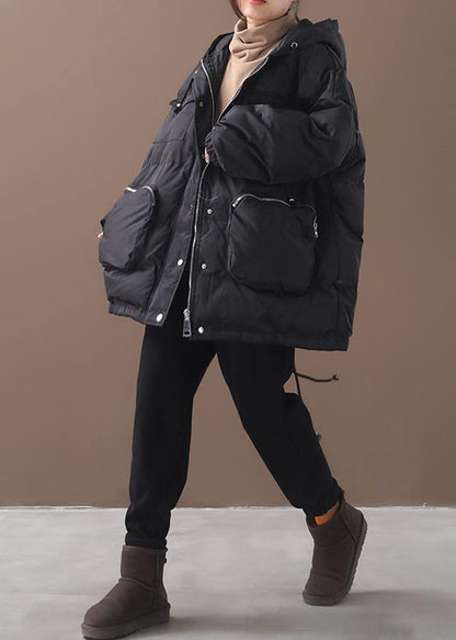 Warm Loose-fitting Snow Jackets Drawstring Hem Outwear Yellow Hooded Short Coats