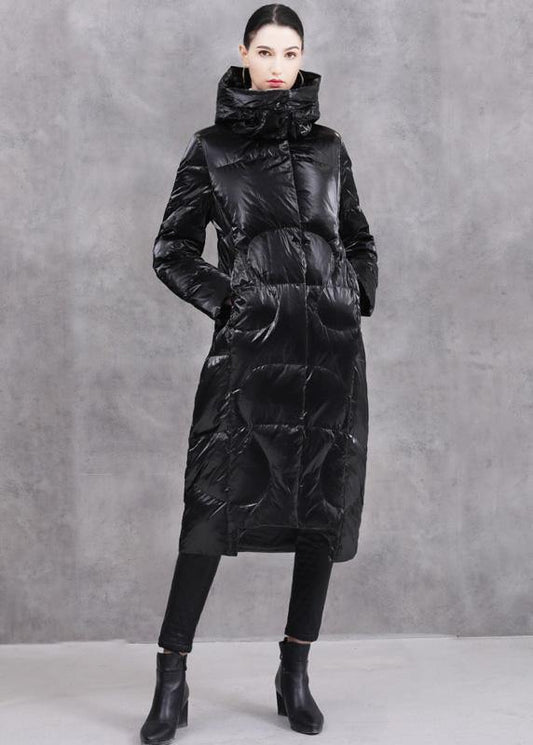 Warm Loose Fitting Winter Jacket Hooded Winter Outwear Black Winter Duck Down Coat