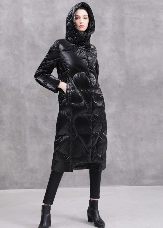 Warm Loose Fitting Winter Jacket Hooded Winter Outwear Black Winter Duck Down Coat