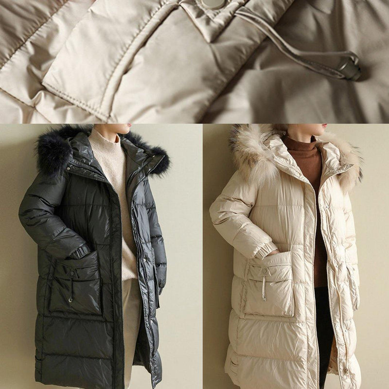 Warm Loose Fitting Parka Hooded Winter Outwear Black Faux Fur Collar Winter Coat