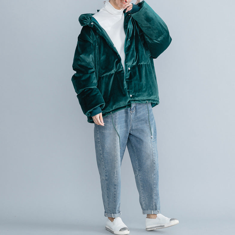 Warm Army Green Parkas Loose Fitting Stand Collar Down Jacket Thick Winter Coats