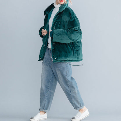 Warm Army Green Parkas Loose Fitting Stand Collar Down Jacket Thick Winter Coats