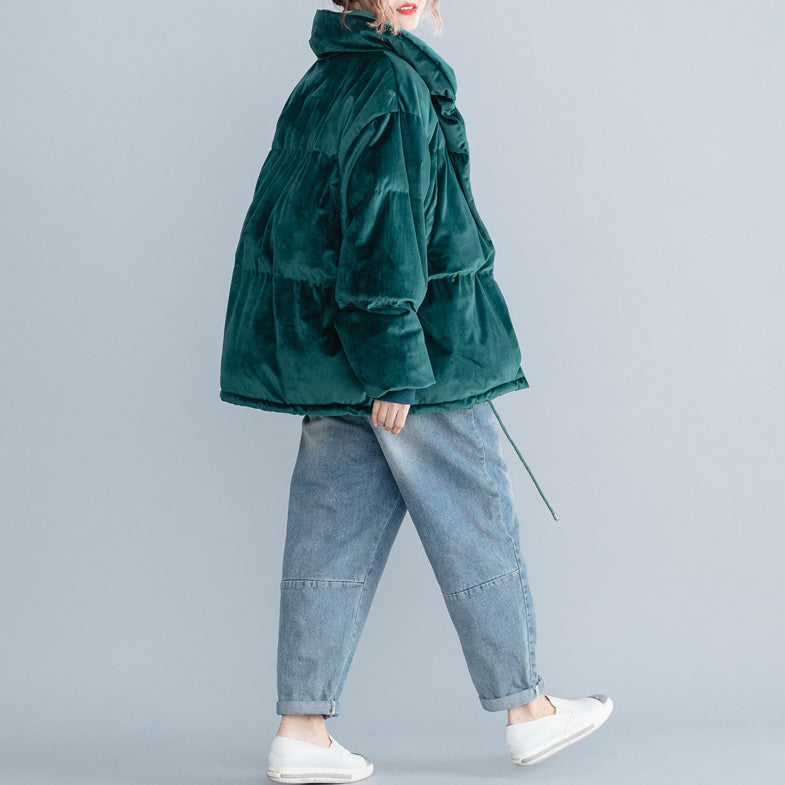 Warm Army Green Parkas Loose Fitting Stand Collar Down Jacket Thick Winter Coats