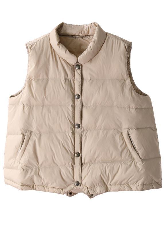 Warm Beige Parkas Snow Jackets Winter Stand Collar Sleeveless Outwear