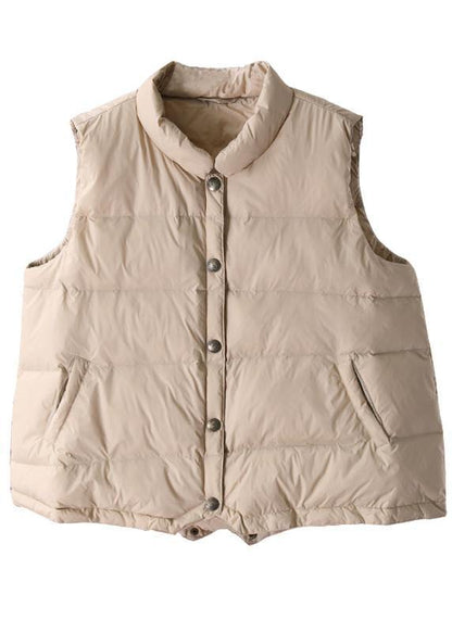 Warm Beige Parkas Snow Jackets Winter Stand Collar Sleeveless Outwear