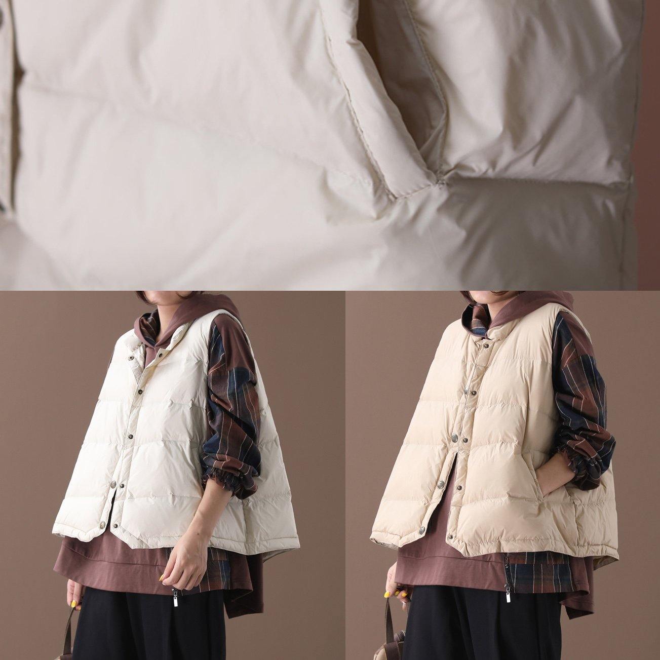 Warm Beige Parkas Snow Jackets Winter Stand Collar Sleeveless Outwear