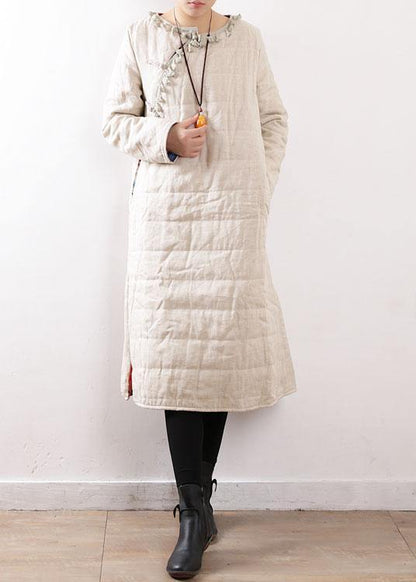 Warm Beige Coats Snow Jackets Chinese Button Side Open Winter Outwear