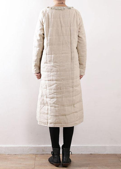 Warm Beige Coats Snow Jackets Chinese Button Side Open Winter Outwear