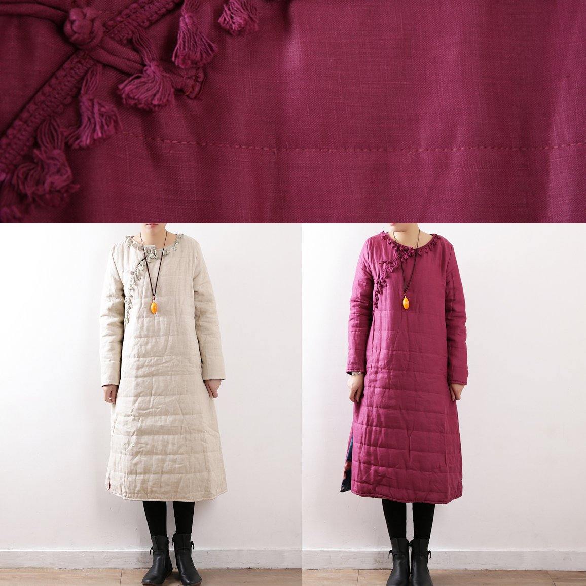 Warm Beige Coats Snow Jackets Chinese Button Side Open Winter Outwear