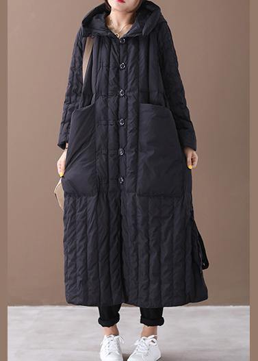 Warm Black Coat Loose Fitting Winter Jacket Hooded Large Pockets New Winter Outwear