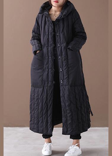 Warm Black Coat Loose Fitting Winter Jacket Hooded Large Pockets New Winter Outwear