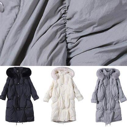 Warm Black Down Jacket Woman Winter Down Jacket Hooded Cinched Outwear