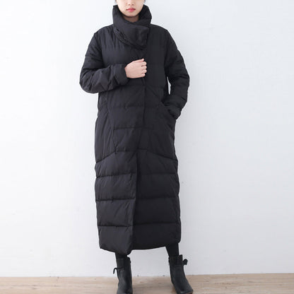 Warm Black Puffers Jackets Loose Fitting Down Jacket New High Neck Overcoat