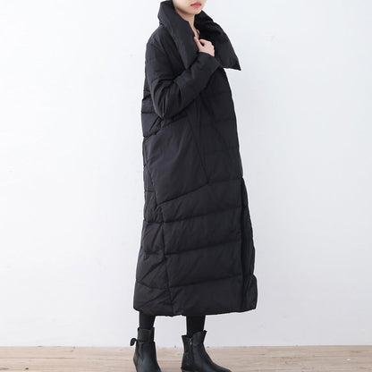 Warm Black Puffers Jackets Loose Fitting Down Jacket New High Neck Overcoat