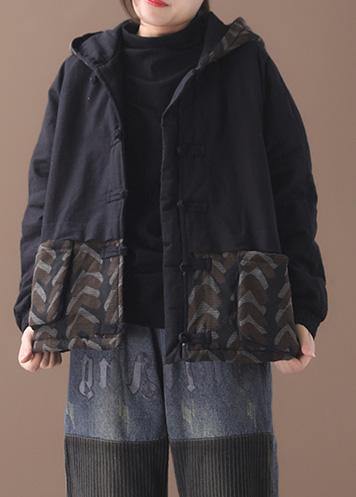 Warm Black Parka Jackets & Coats Patchwork Hooded Short Outwear