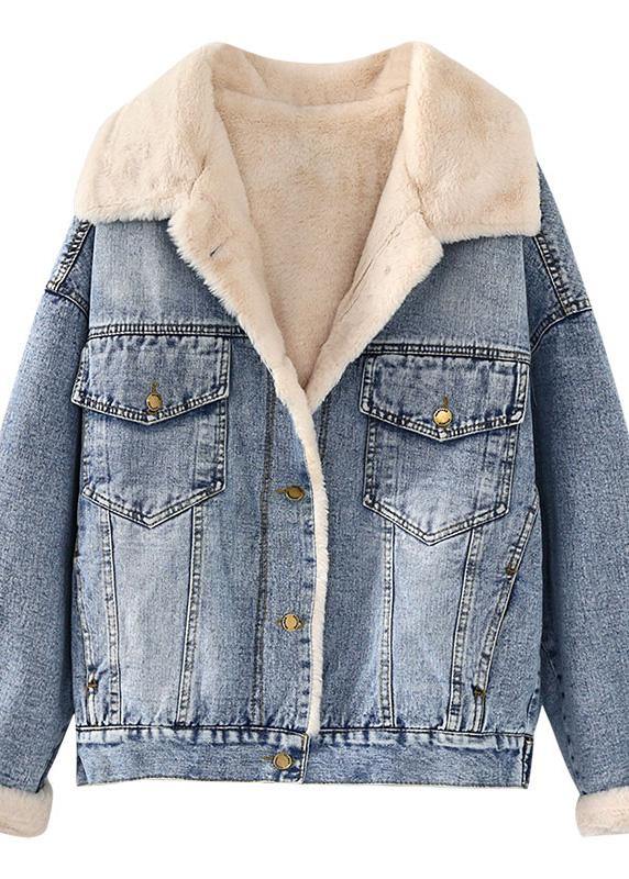Warm Blue Coat Jacket Spring Lapel Pockets Coat