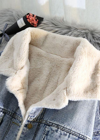 Warm Blue Coat Jacket Spring Lapel Pockets Coat