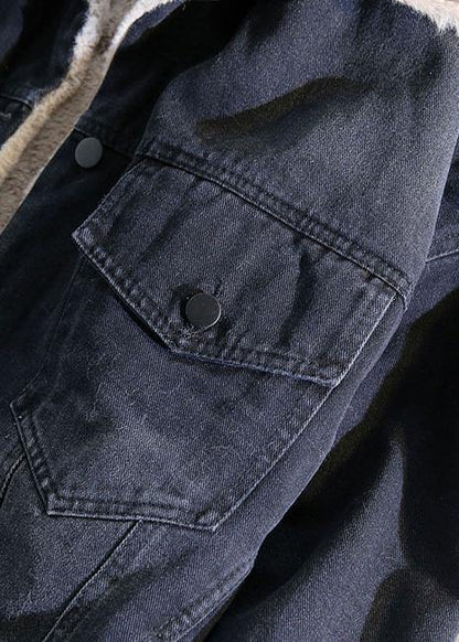 Warm Blue Coat Jacket Spring Lapel Pockets Coat