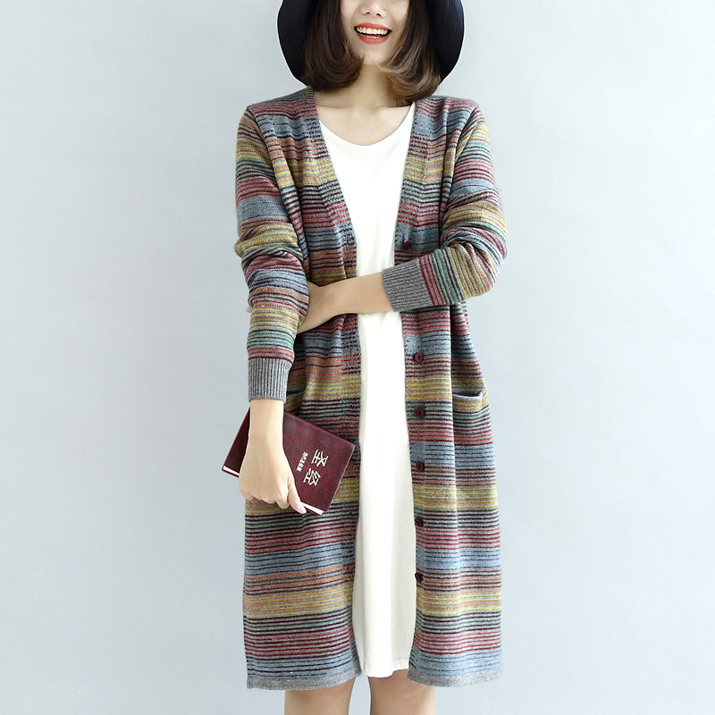 Warm Knit Outwear Rainbow Baggy Loose Long Sleeve Mid Sweater Cardigans