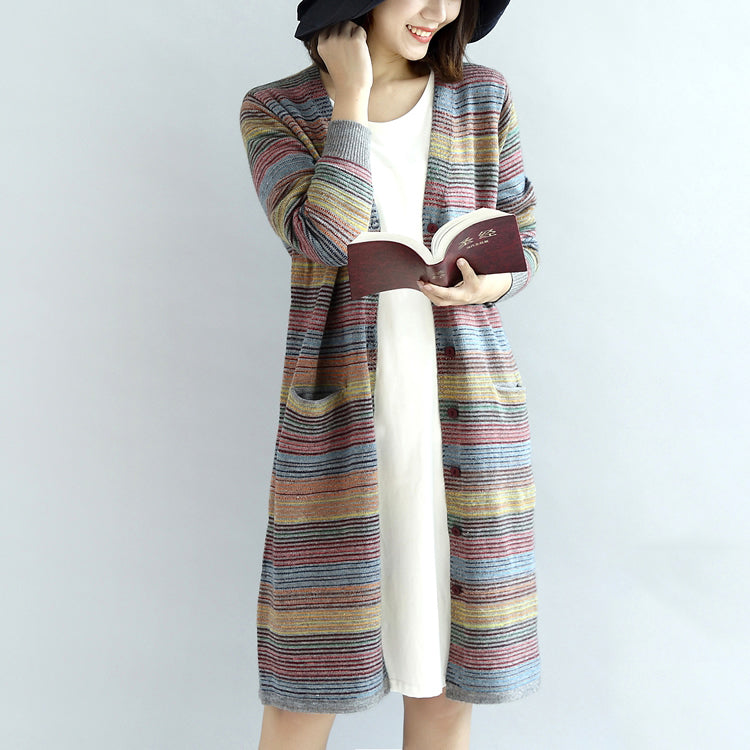 Warm Knit Outwear Rainbow Baggy Loose Long Sleeve Mid Sweater Cardigans
