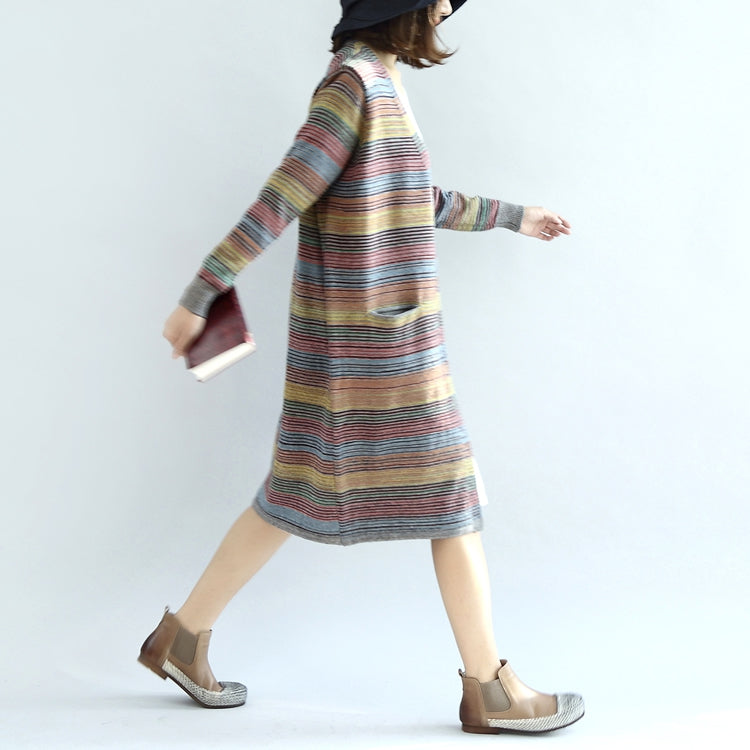 Warm Knit Outwear Rainbow Baggy Loose Long Sleeve Mid Sweater Cardigans
