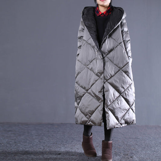 Warm Gray Fall Outfits Loose Fitting Hooded Cotton Coat New Pockets Zippered Winter Outwear