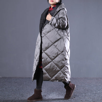 Warm Gray Fall Outfits Loose Fitting Hooded Cotton Coat New Pockets Zippered Winter Outwear