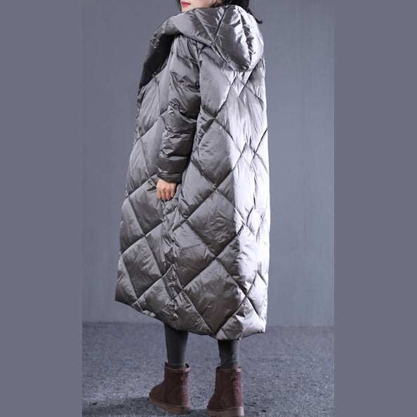 Warm Gray Fall Outfits Loose Fitting Hooded Cotton Coat New Pockets Zippered Winter Outwear