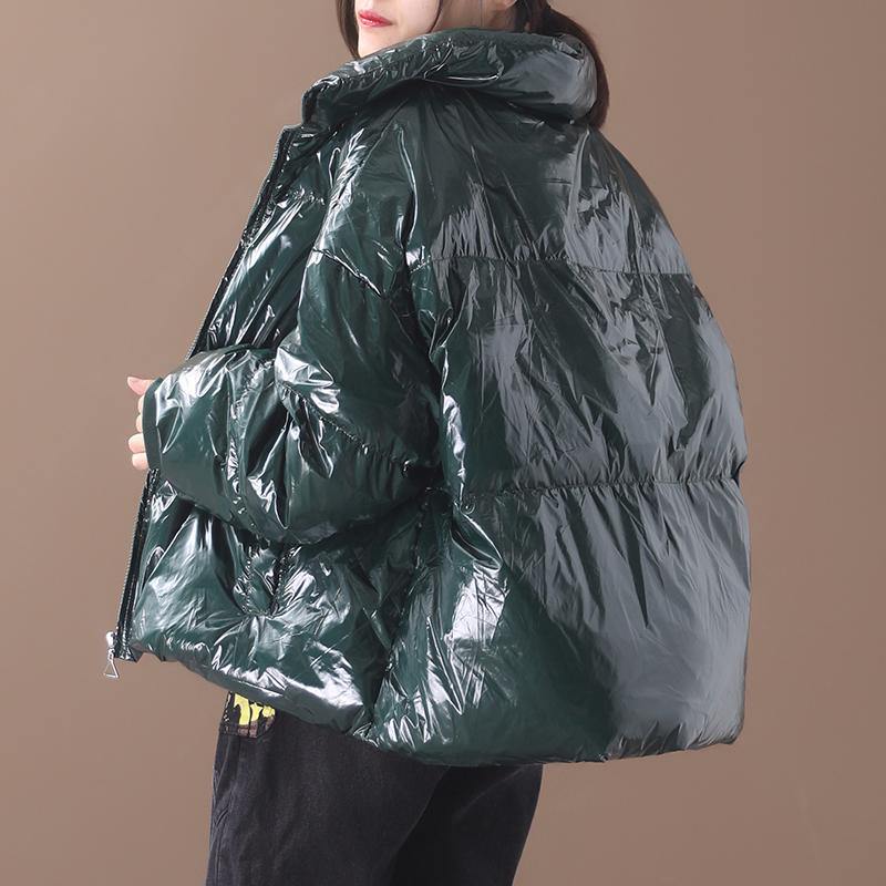 Warm Green Duck Down Coat Snow Jackets Hooded Stand Collar Overcoat
