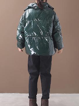 Warm Green Duck Down Coat Snow Jackets Hooded Stand Collar Overcoat