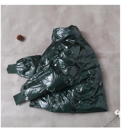 Warm Green Duck Down Coat Snow Jackets Hooded Stand Collar Overcoat
